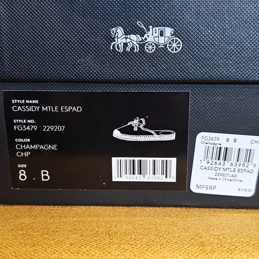 Coach Cassidy Metallic Champagne Esparadilles Sz 8 NIB MSRP $178